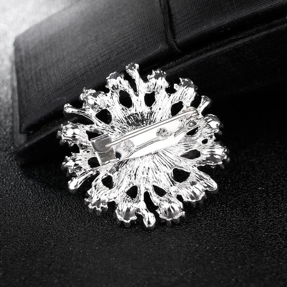 Elegant Silver Rhinestone Crystal Flower Brooch, Small Alloy Lapel Pin Corsage For Women Suit Accessory