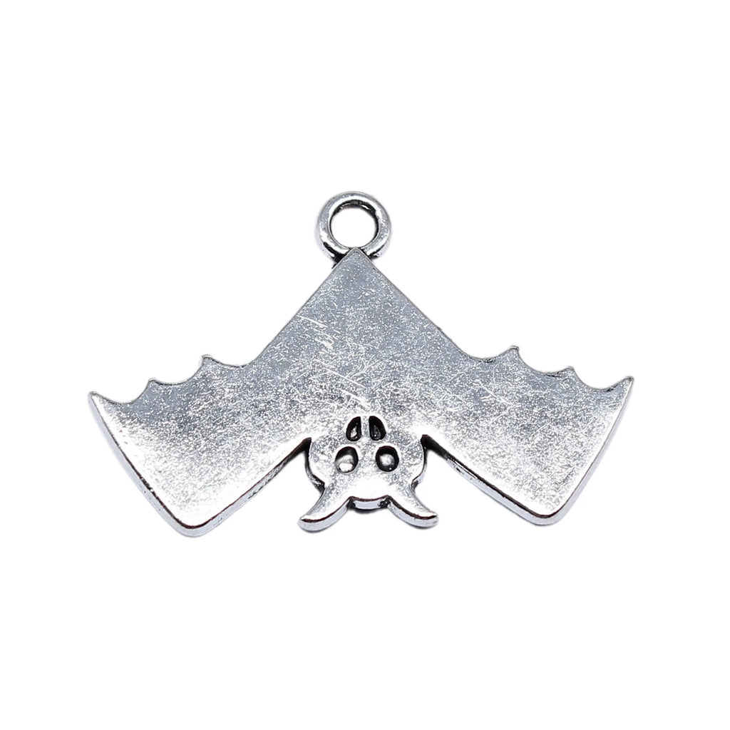 18x28mm 2.2g Antique Silver Tone Zinc Alloy Upside Down Bat Double Sided Charm Pendant for DIY Jewelry Making