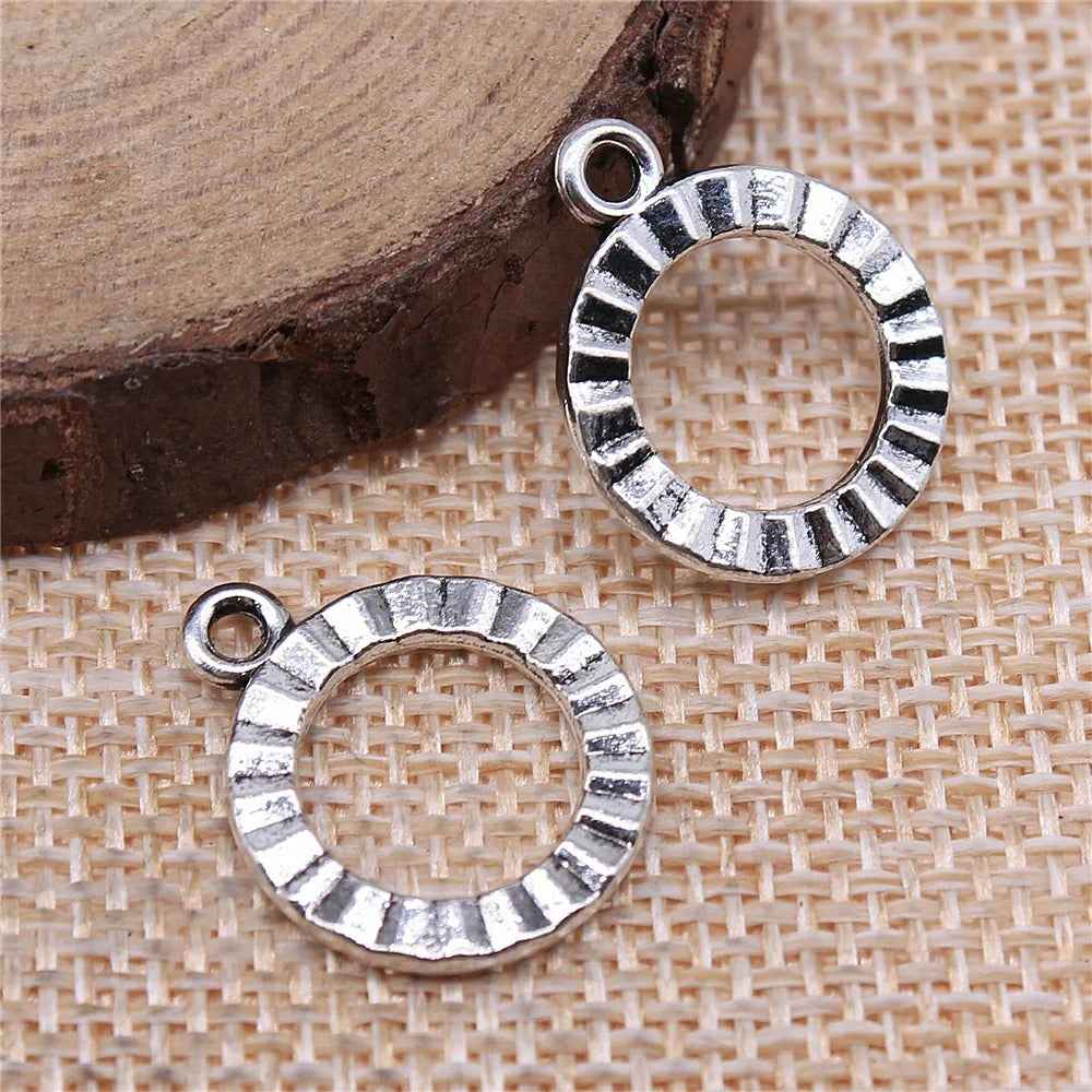 19x16mm 1.2g Multicolor Zinc Alloy Textured Round Ring Double Sided Charm Pendant for DIY Necklace Bracelet Making