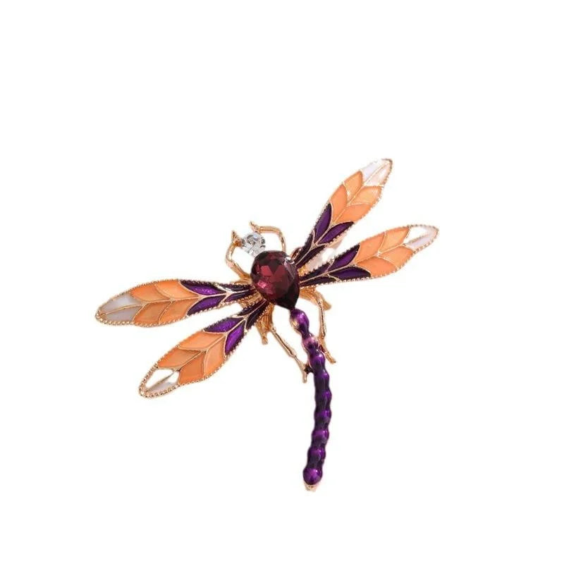 Elegant Enamel Dragonfly Brooch With Green Rhinestone, Alloy Lapel Pin Corsage Suit Accessory Gift