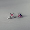 Sweet Cool Copper Micro Pave Zircon Arrow Heart Asymmetric Stud Earrings Iridescent Pink Trendy Jewelry
