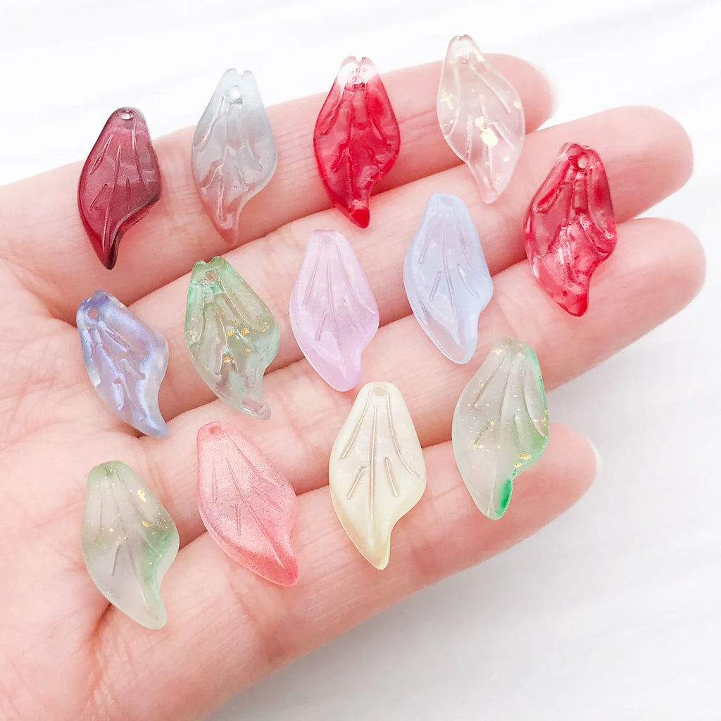 Colorful Glass Leaf Bead Charm Pendant for DIY Earrings Necklace Keychain Jewelry Making
