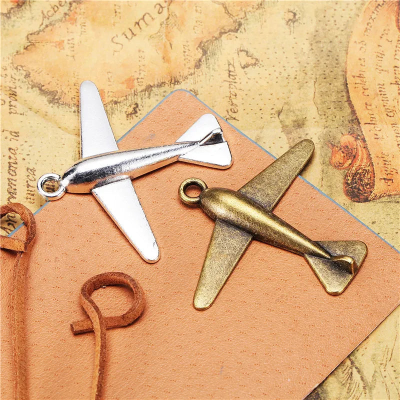 46mm Antique Silver Zinc Alloy Fighter Jet Charm Pendant for DIY Necklace Bracelet Jewelry Making