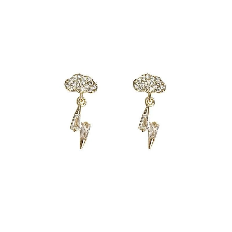 Eco Copper 14K Plated Micro Pave Zircon Lightning Cloud Stud Earrings Minimalist Daily Jewelry