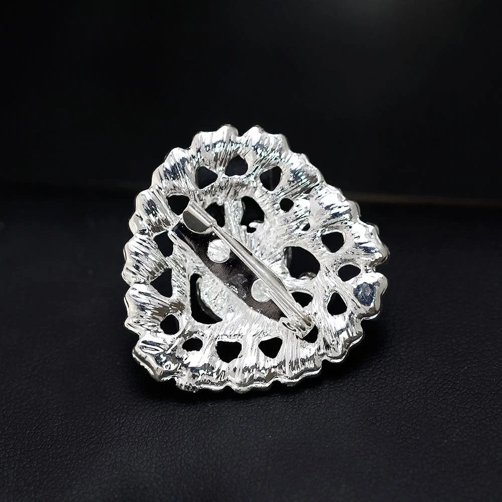 Elegant Korean Style Heart Rhinestone Brooch, Silver Alloy Zircon Lapel Pin Corsage For Women's Suit Gift