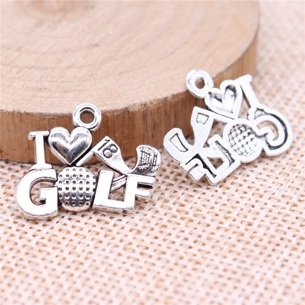 22x18mm 1.36g Multi Color Zinc Alloy I Love Golf Charm Pendant for DIY Sports Bracelet Necklace