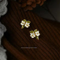 Pastoral Gardenia Flower Hand Painted Enamel Copper Stud Earrings