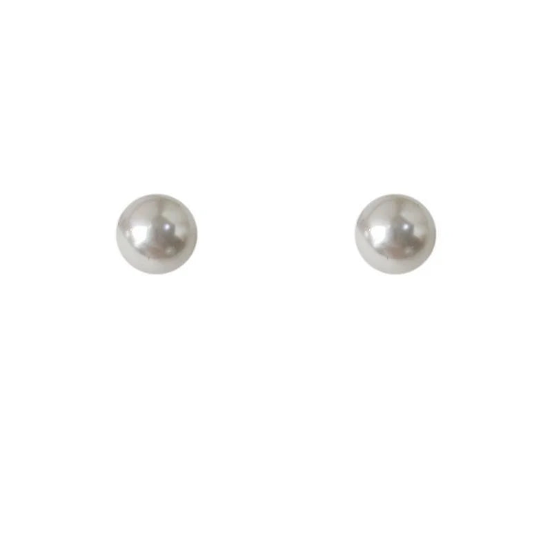 3 Piece Silver Plated Pin Resin Pearl Round Geometric Korean Japanese Stud Earrings