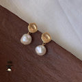 Baroque Freshwater Pearl Stud Earrings Matte Silver Plated Copper Geometric Vintage Jewelry