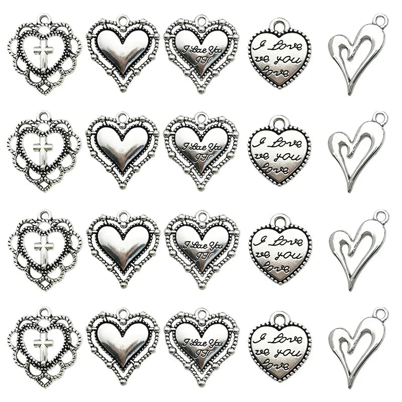 Antique Silver Zinc Alloy Heart Bead for DIY Beaded Necklace Bracelet Jewelry