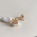 14K Gold Plated Copper Heart Zircon Micro Pave Stud Earrings For Women