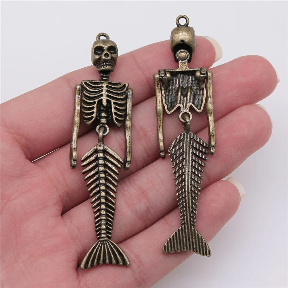 18x74mm 9.4g Multicolor Zinc Alloy Skeleton Mermaid Charm Pendant for DIY Necklace Jewelry Making