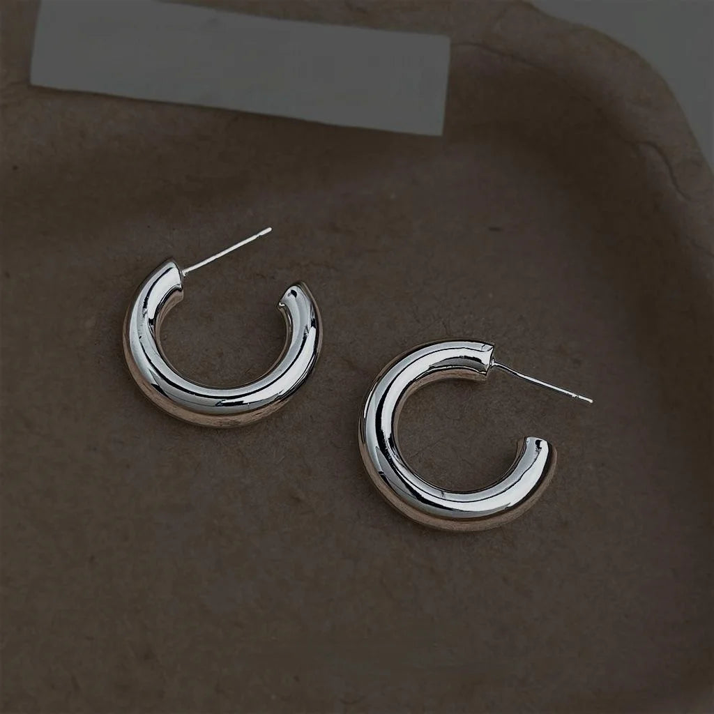 Minimalist Smooth Hollow Round Geometric Copper Drop Earrings Fashion Metal Jewelry