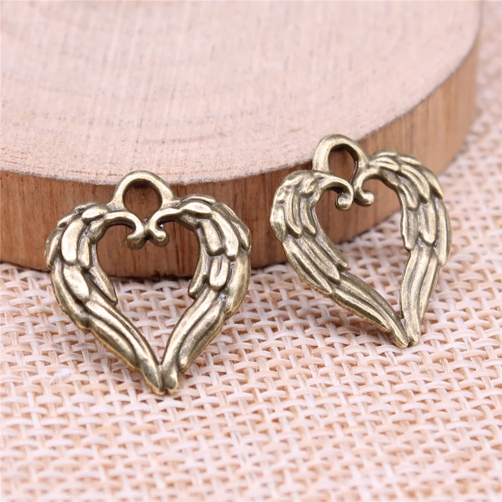 19x17mm 1.2g Multicolor Zinc Alloy Heart Wing charm pendant for necklace bracelet DIY jewelry making