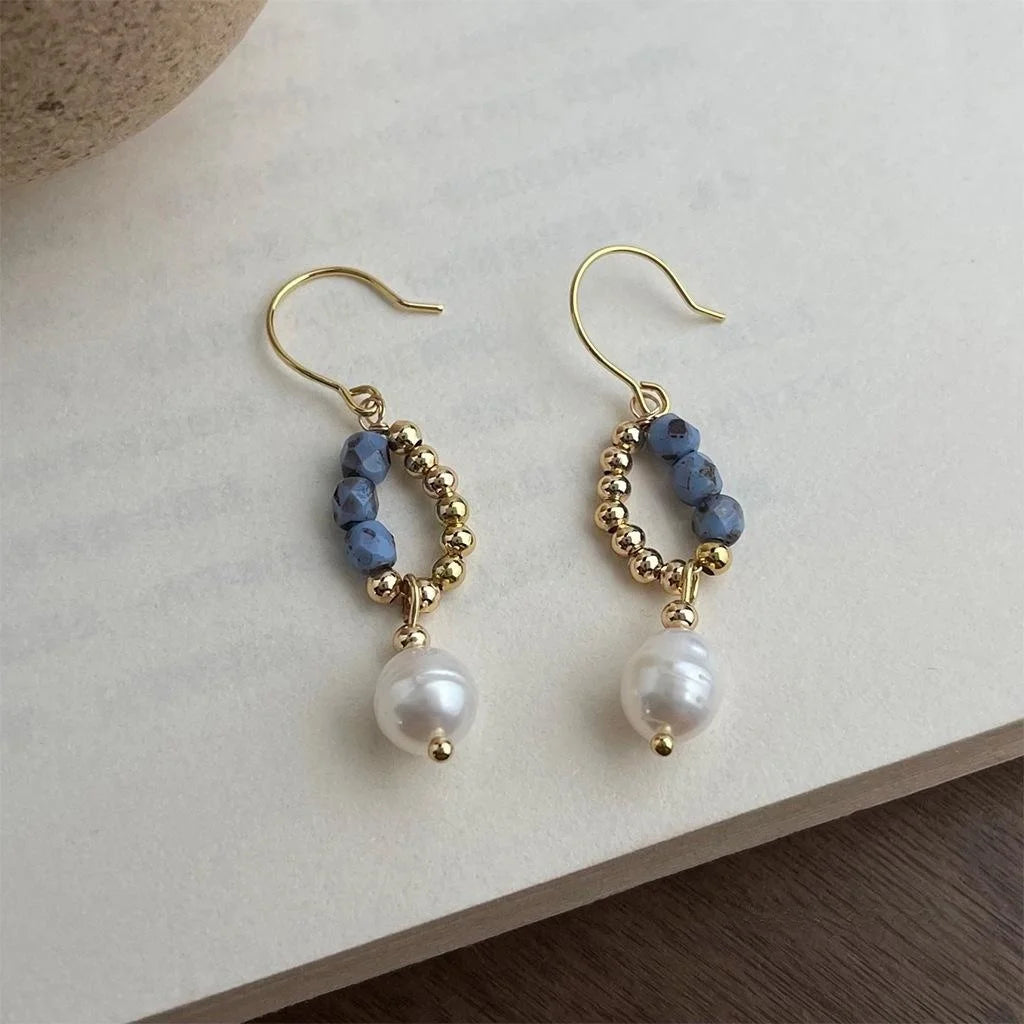 Ethnic Style Freshwater Pearl Czech Glass Geometric Waterdrop Drop Earrings