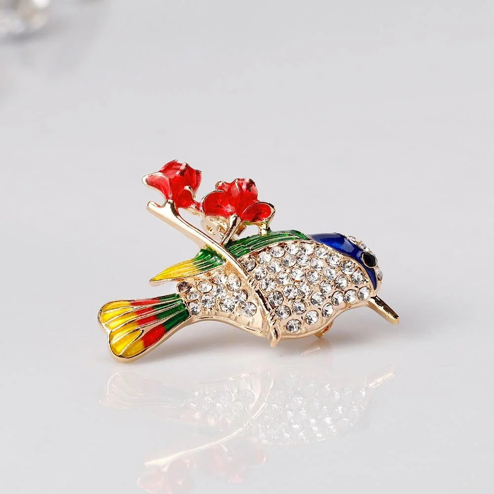 Luxury Enamel Bird Brooch With Rhinestone Zircon Crystals, Elegant Lapel Pin Corsage Suit Accessory Gift