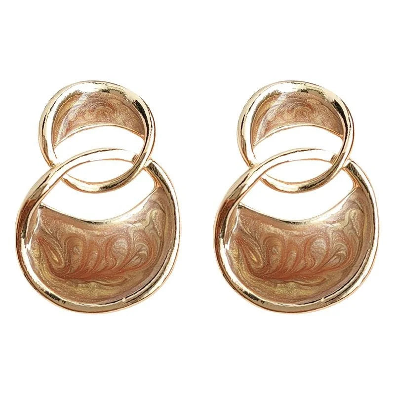 Maillard Style Double Hoop Drop Earrings, French Vintage Hollow Geometric Enamel Jewelry