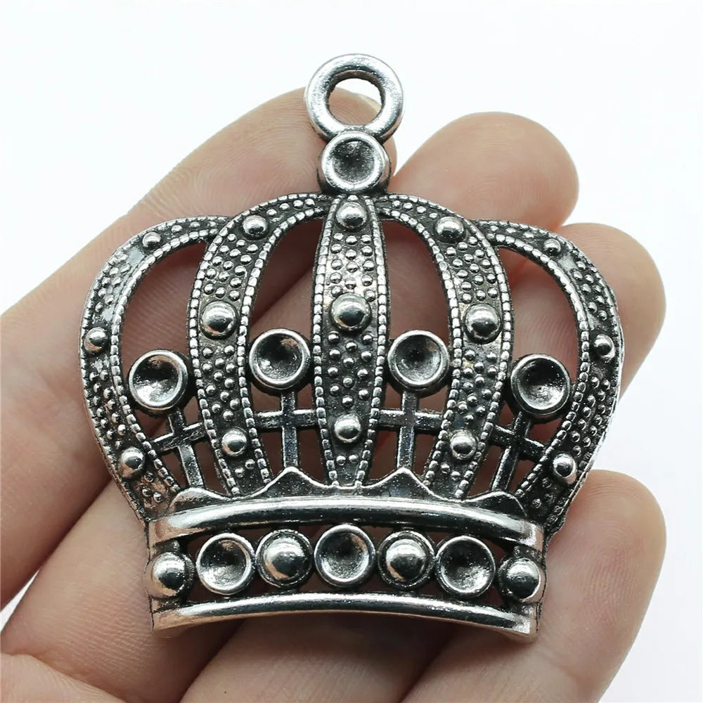 58x53mm 22.3g Antique Silver Tone Zinc Alloy Crown Charm Pendant for DIY Necklace Bracelet Jewelry Making
