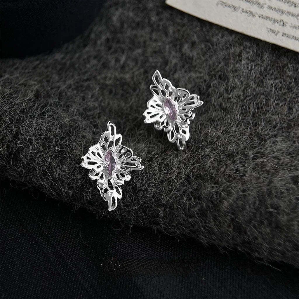 Luxury Original Designer Silver Plated Copper Zircon 3D Floral Stud Earrings For Women