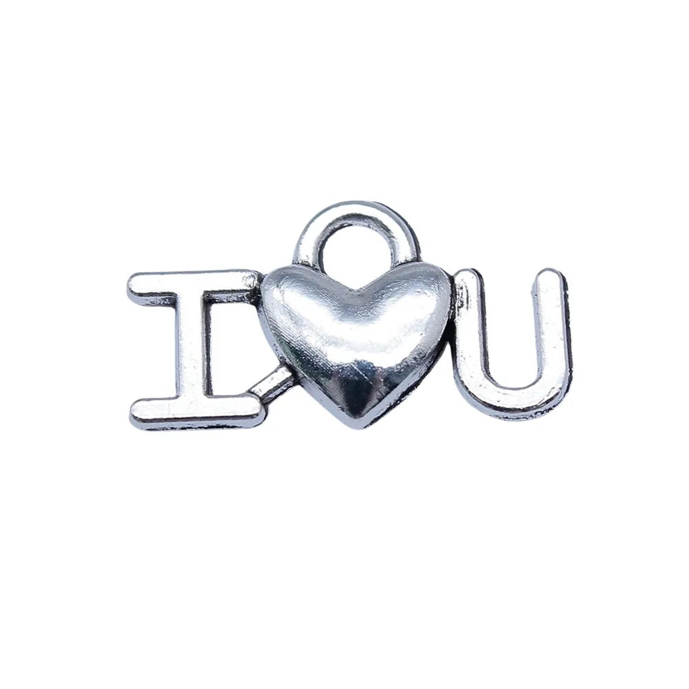 9x17mm 0.5g Antique Silver Zinc Alloy I LOVE U Charm Pendant for Bracelet Necklace Making