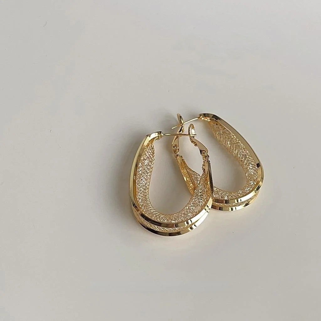 Luxury Irregular Oval Zircon Stud Earrings 14K Plated Copper Geometric Jewelry