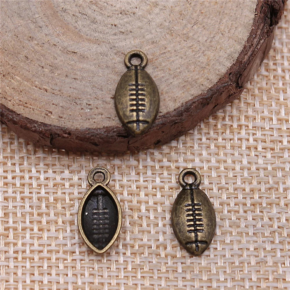 15x7mm 0.7g Multicolor Zinc Alloy Rugby Ball Charm Pendant for DIY Sports Jewelry Making