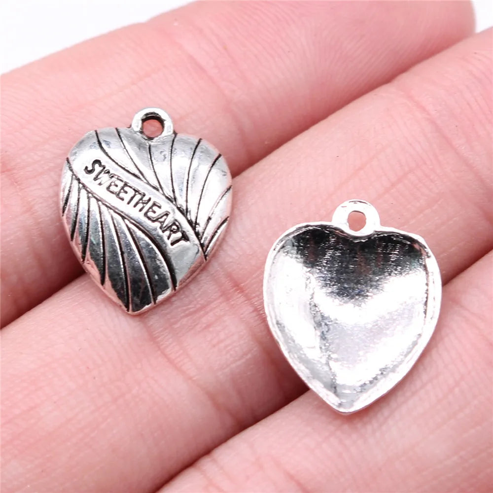 17x14mm 0.8g Antique Silver Tone Zinc Alloy Sweetheart Heart Charm Pendant for Necklace Bracelet DIY