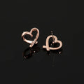 Elegant Rose Gold Alloy Open Heart Spiral Stud & Clip On No Piercing Minimalist Women's Earrings