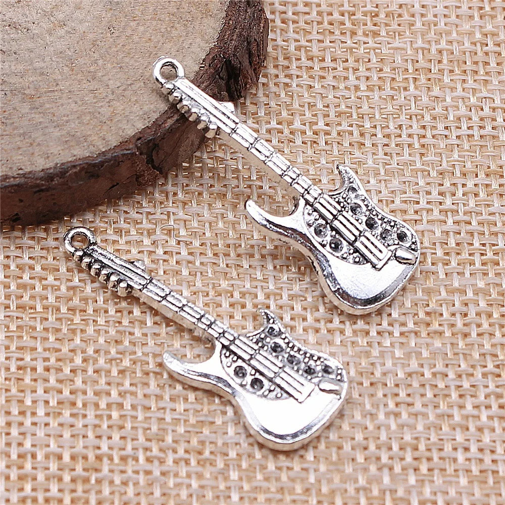 36x12mm 2.7g Antique Silver Zinc Alloy Guitar Charm Pendant for DIY Music Jewelry Making