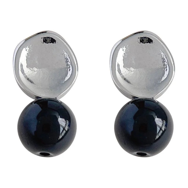 Minimalist Cool Style Round Pearl Stud Earrings Copper Silver Plated Pin Jewelry