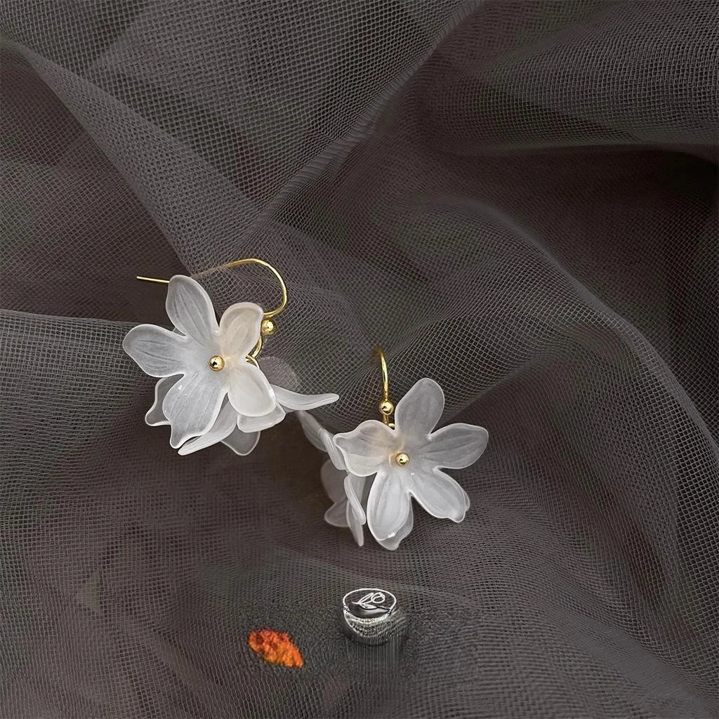 Sweet Floral Acrylic Flower Drop Earrings For Women Elegant Forest Style Jewelry