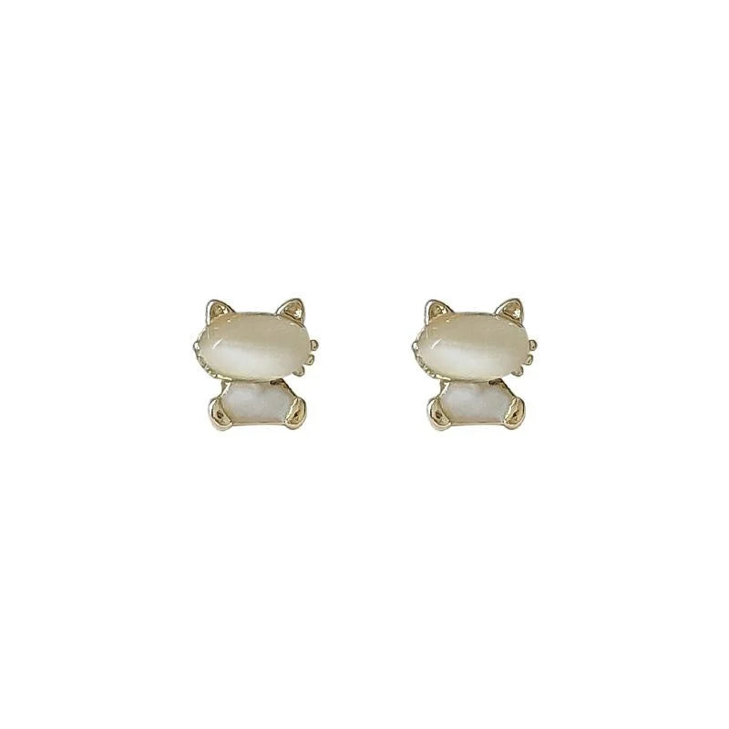Mini Cute Cat Stud Earrings 14K Plated Copper Simple Style Jewelry For Women