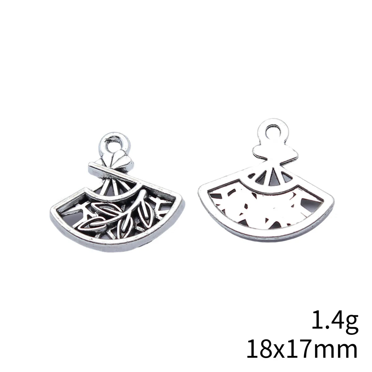18x17mm 1.4g Antique Silver Zinc Alloy Bamboo Painted Fan Charm Pendant for DIY Necklace Jewelry Making