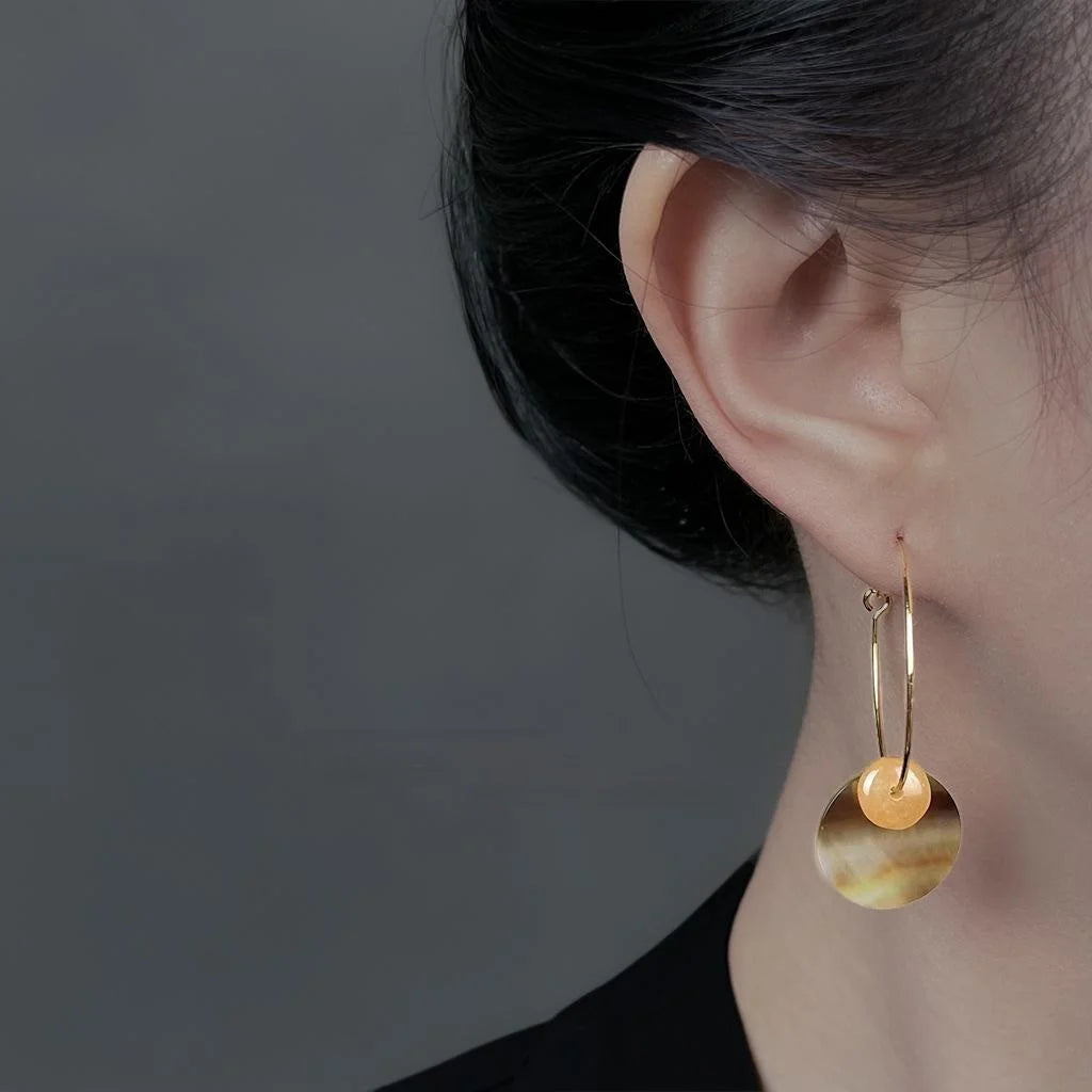 Handmade Copper Real Shell Topaz Round Geometric Drop Earrings For Women Casual Vacation Style