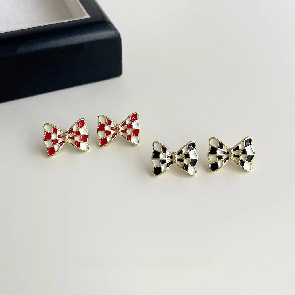 Sweet Vacation Style 14K Gold Plated Copper Bow Stud Earrings With Enamel Drip Design