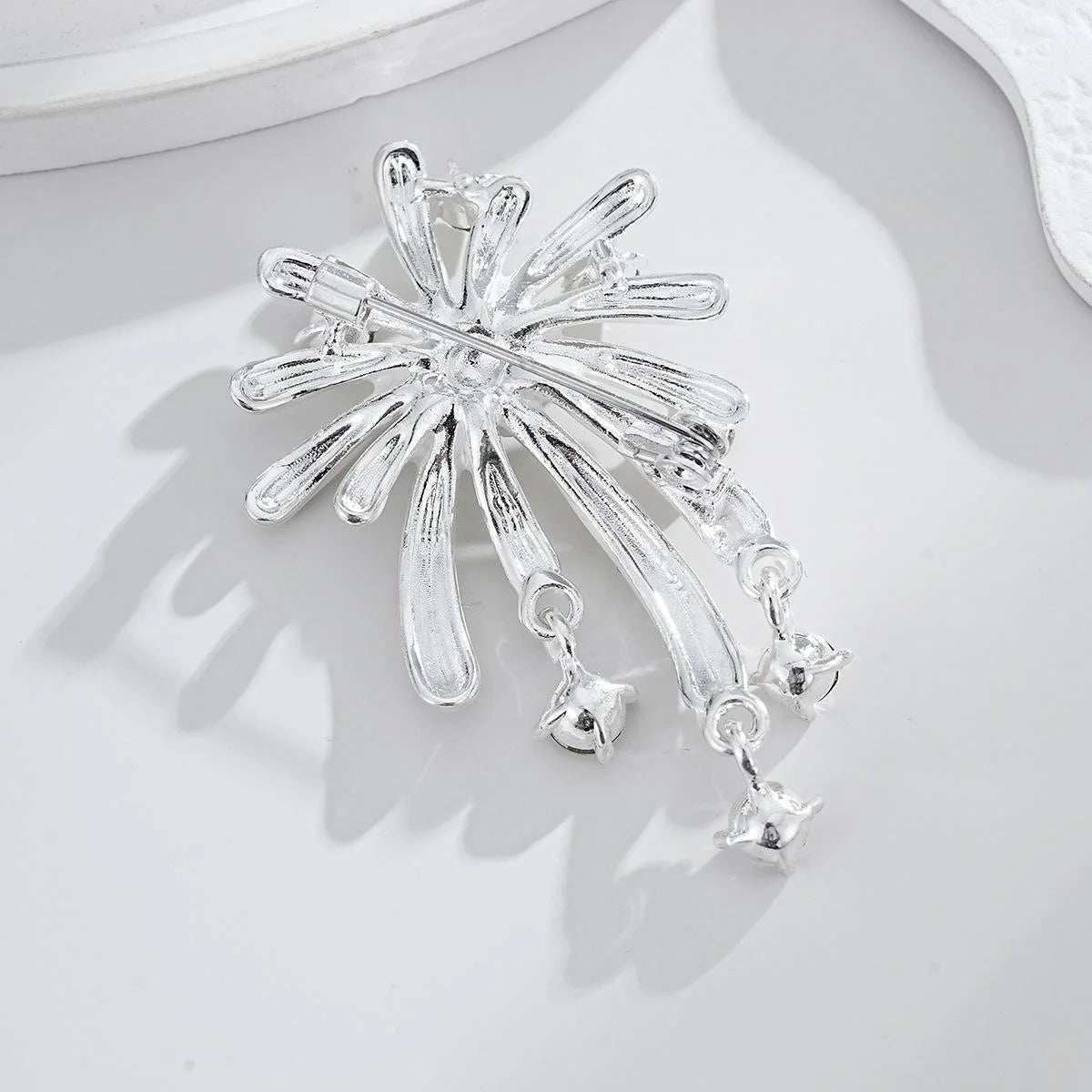 Elegant Firework Flower Brooch With Mother Of Pearl Petals And Rhinestone Tassels, Luxury Lapel Pin Gift