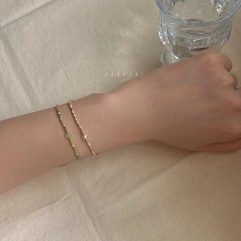 Lucky Japanese Rice Pearl Natural Stone Beaded Bracelet For Women Minimalist Cute Rope Style