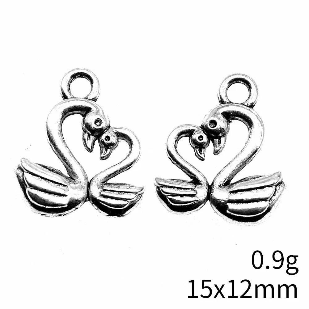 15x12mm 0.9g Multicolor Zinc Alloy Swan Charm Pendant for Necklace Bracelet DIY Jewelry Making