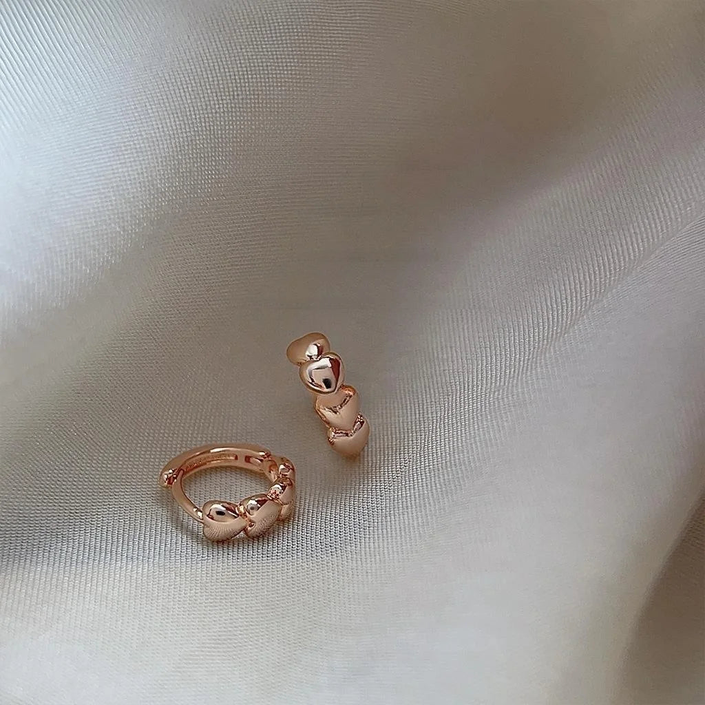 Rose Gold Copper Heart Hoop Earrings Minimalist Small Huggie Hoops For Everyday Office Style