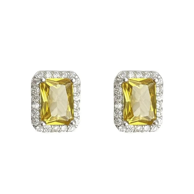 Light Luxury Geometric Rectangle Micro Pave Zircon Copper Stud Earrings With Silver Plated Pins