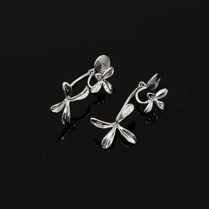 Elegant Silver Alloy 3D Gardenia Flower Spiral Drop Stud & Clip On No Piercing Back Hanging Earrings