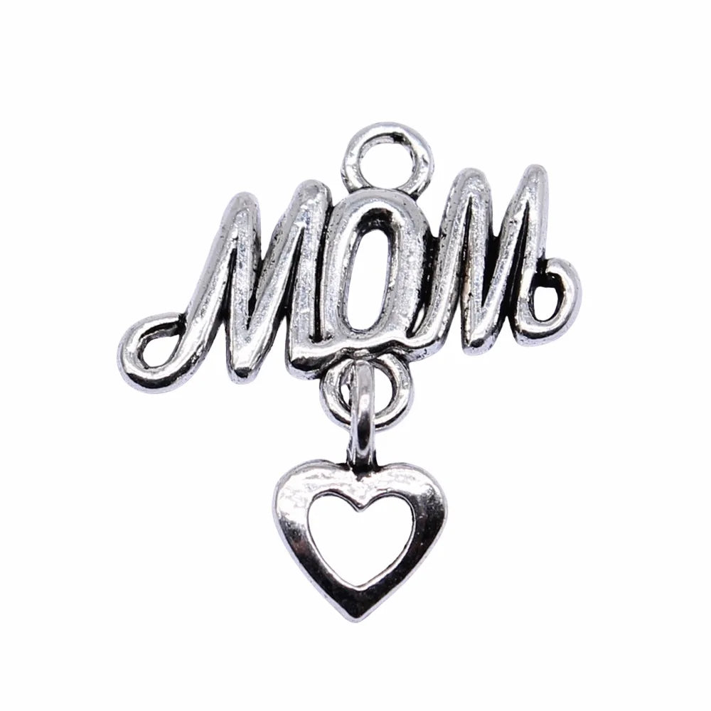 24x20mm 1.2g Zinc Alloy Heart MOM Love Charm Pendant for DIY Necklace Bracelet Jewelry Making