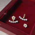 Korean Sweet Flower Pearl Stud Earrings, Silver Plated Copper Minimalist Fashion Jewelry