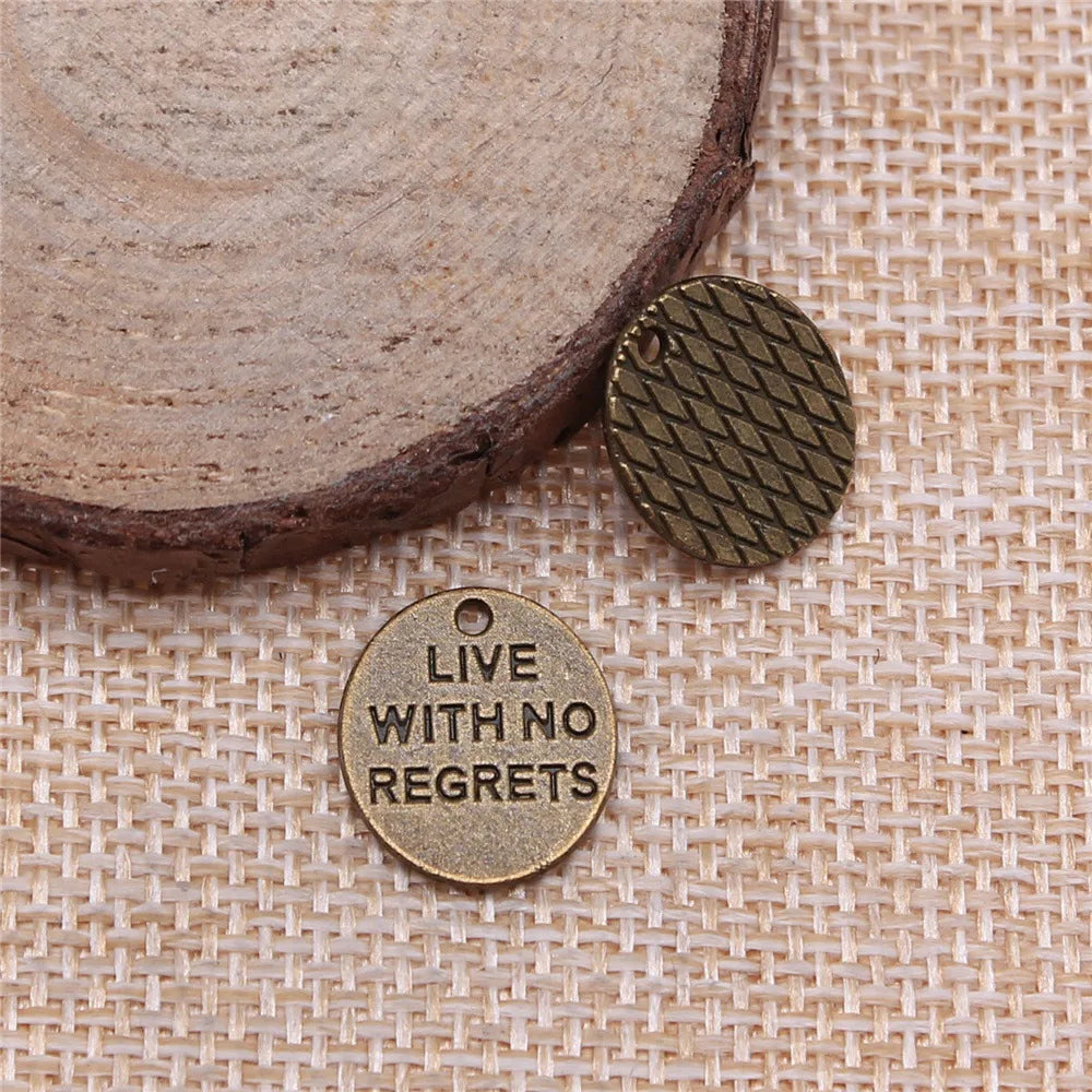 15x13mm 1g Vintage Zinc Alloy Live with No Regrets Letter Charm Pendant for DIY Bracelet Necklace Making