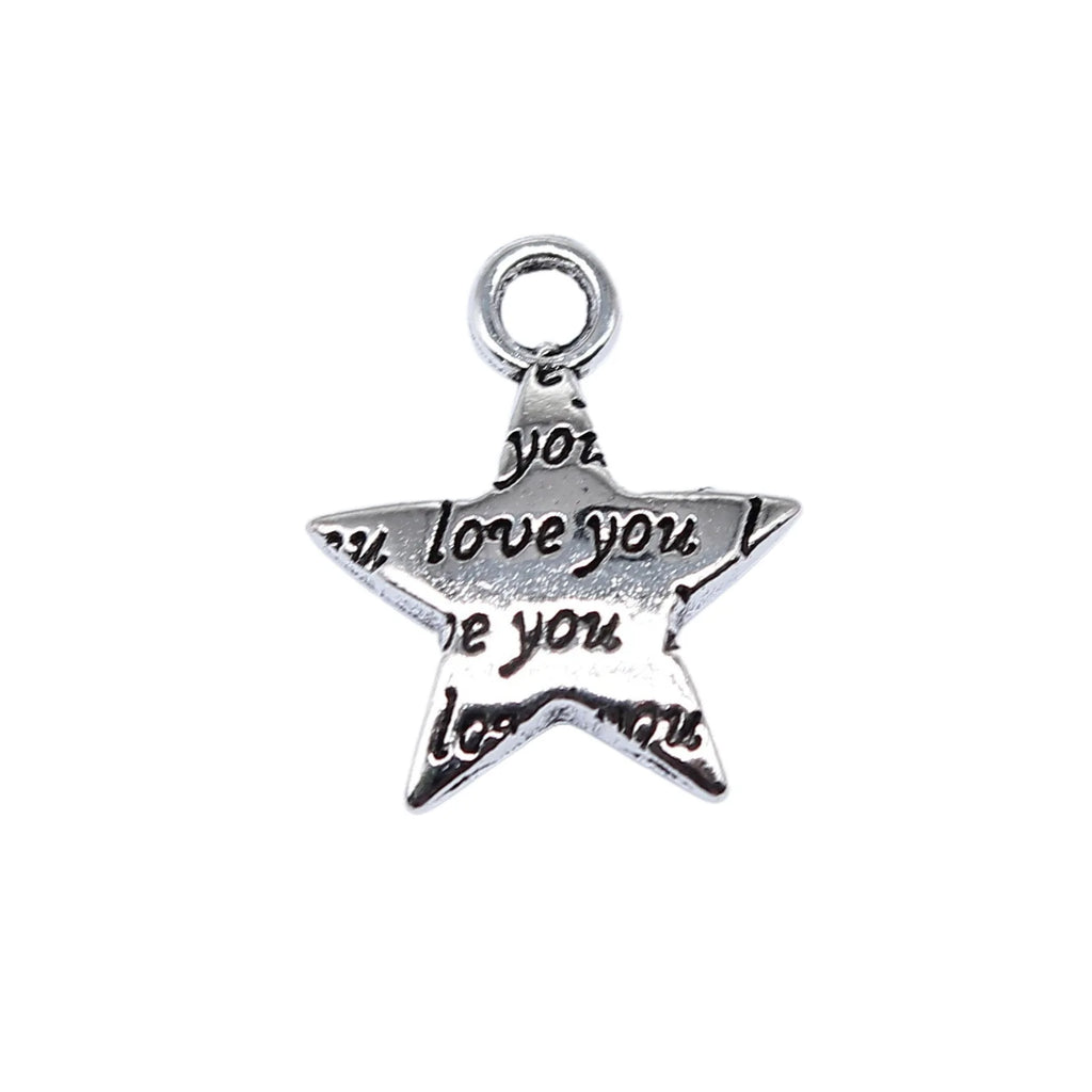 15x13mm 1.1g Zinc Alloy I Love You Star Charm Pendant for DIY Necklace and Bracelet Making