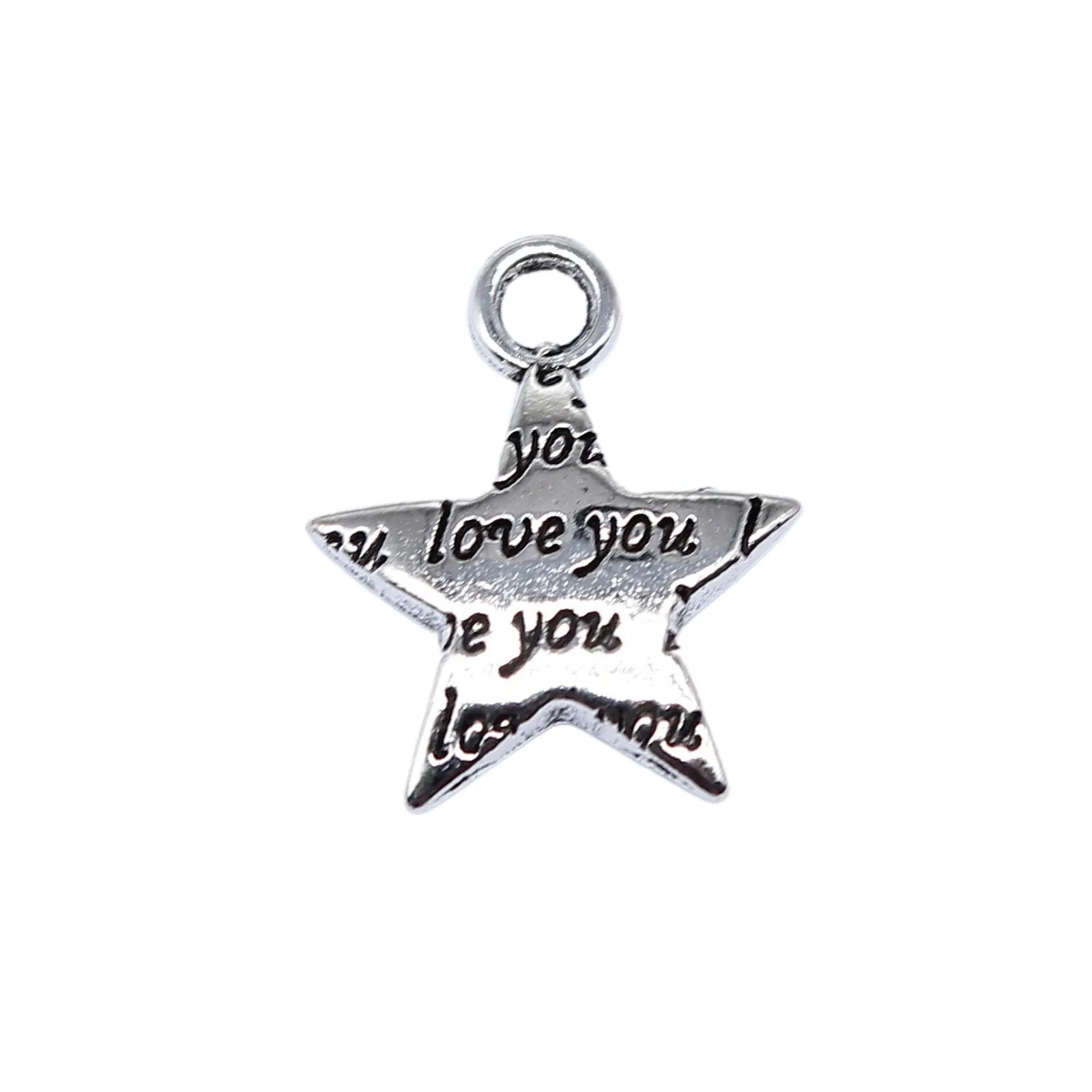 15x13mm 1.1g Zinc Alloy I Love You Star Charm Pendant for DIY Necklace and Bracelet Making