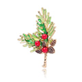 Elegant Enamel Pine Needle Leaf And Pinecone Alloy Brooch With Red Berries, Festive Lapel Pin Gift