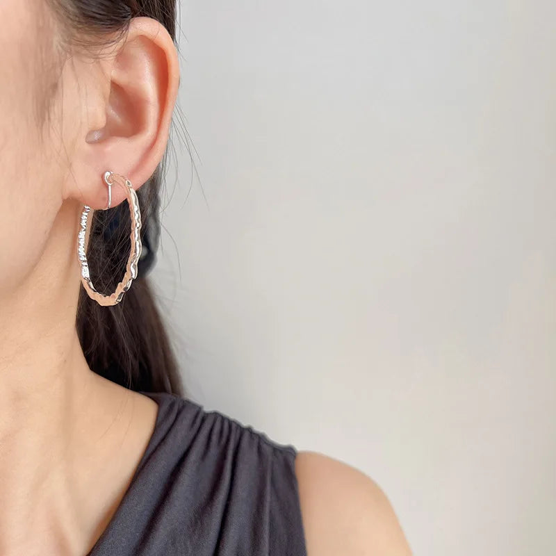 Elegant Silver Alloy Irregular Round Hoop Spiral Disc Stud & Clip On No Piercing Statement Earrings