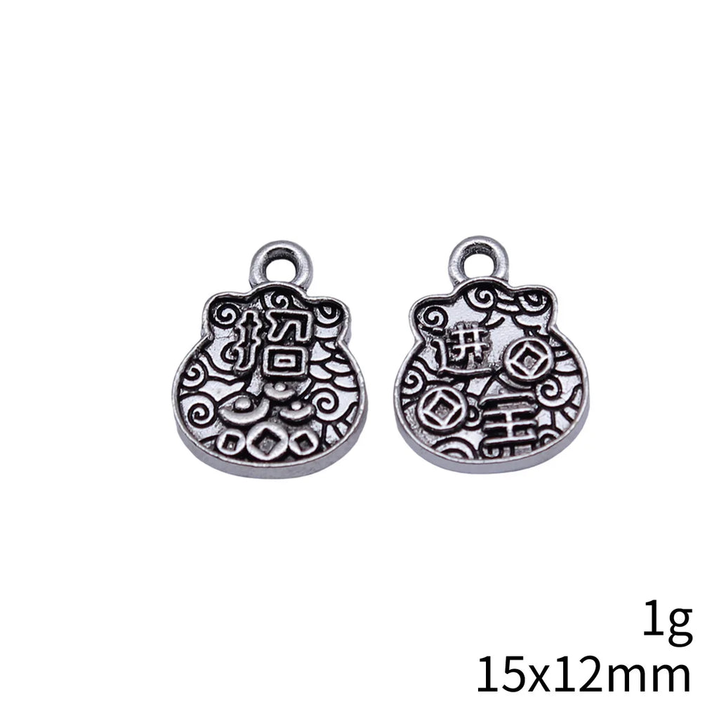 15x12mm 1g Antique Silver Zinc Alloy Fortune Bag Double Sided Charm Pendant for Necklace Bracelet DIY