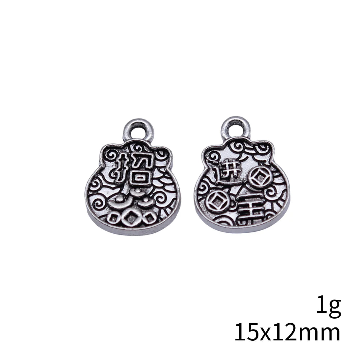 15x12mm 1g Antique Silver Zinc Alloy Fortune Bag Double Sided Charm Pendant for Necklace Bracelet DIY